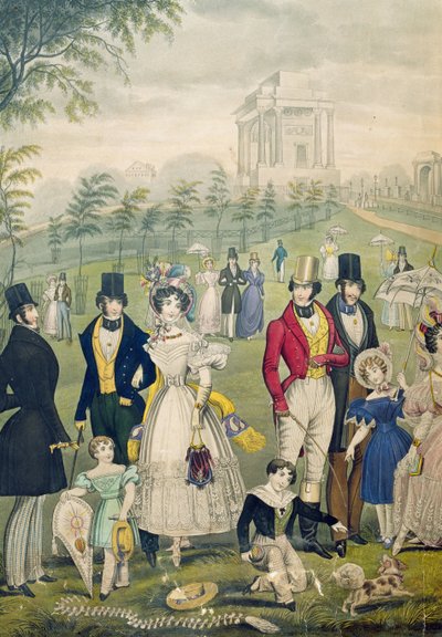 View of the Green Park, London, Showing the Fashions of the Time (detail) by English School